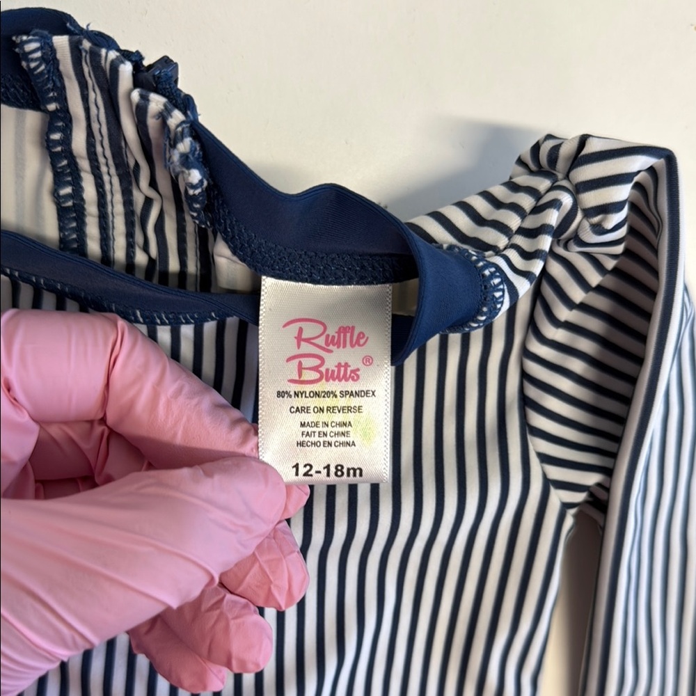 Ruffle Butts Navy and White Striped Bodysuit - Picture 2 of 4